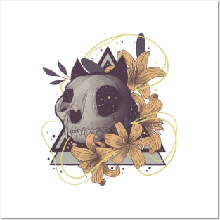 Cat floral skull Posters and Art